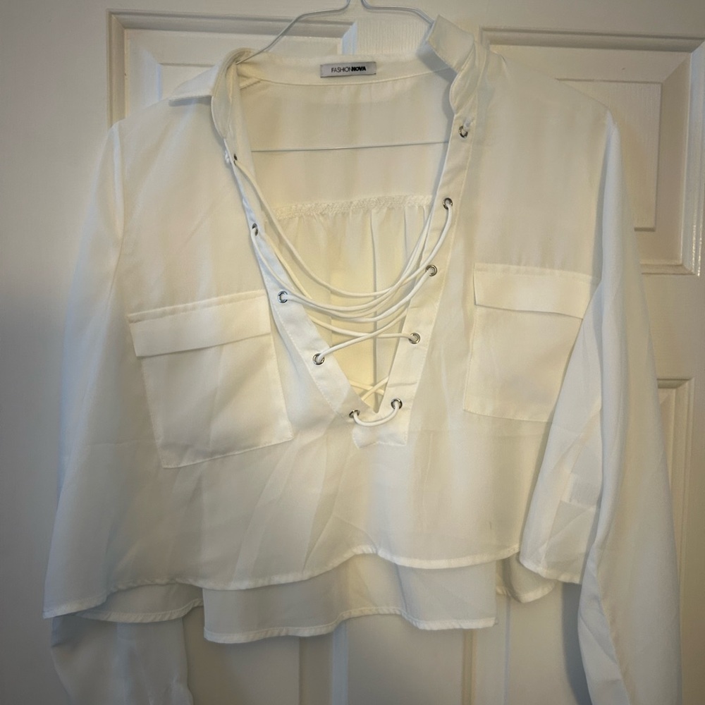 Fashion Nova White Lace-Up Blouse